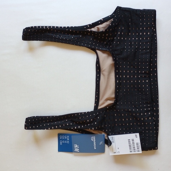 NWT H&M Perforated Mesh Square Neck Bikini Swim Top 12 Black Nude  50off3 - Picture 3 of 5